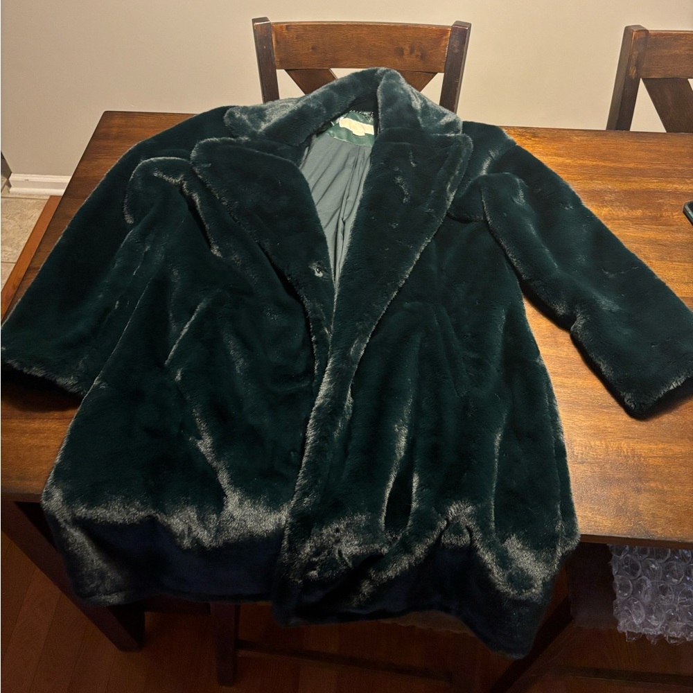 MICHAEL KORS Green Faux Fur Coat Women’s L